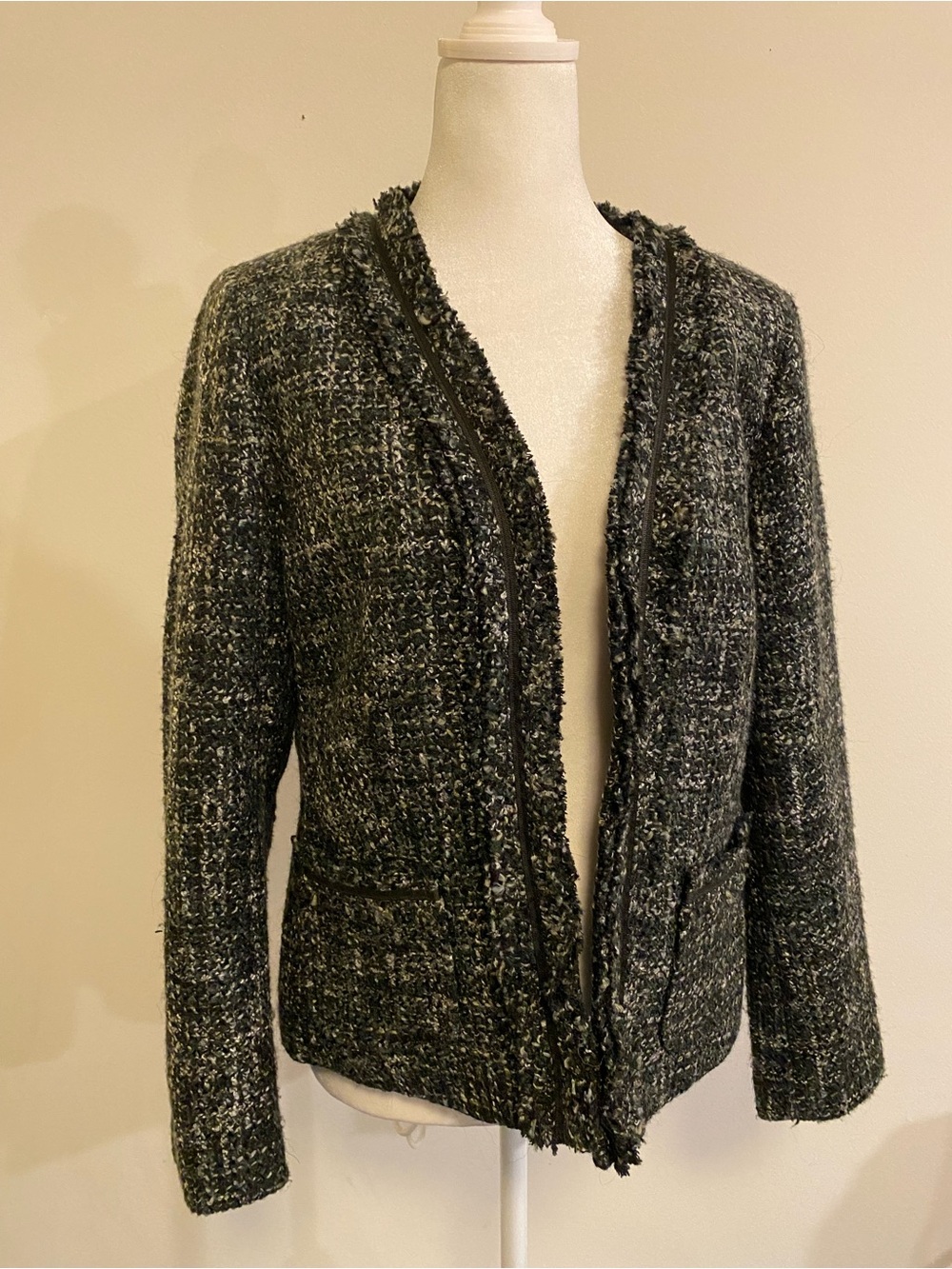 Talbots Textured Open-Front Women's Jacket in Charcoal size 12p